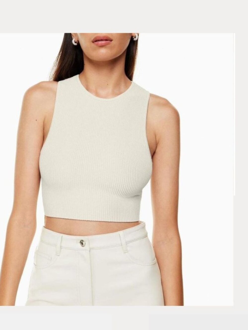 Babaton - Aritzia Sculpt Knit Racerback Cropped Tank Top | Ashen Pearl? | Medium